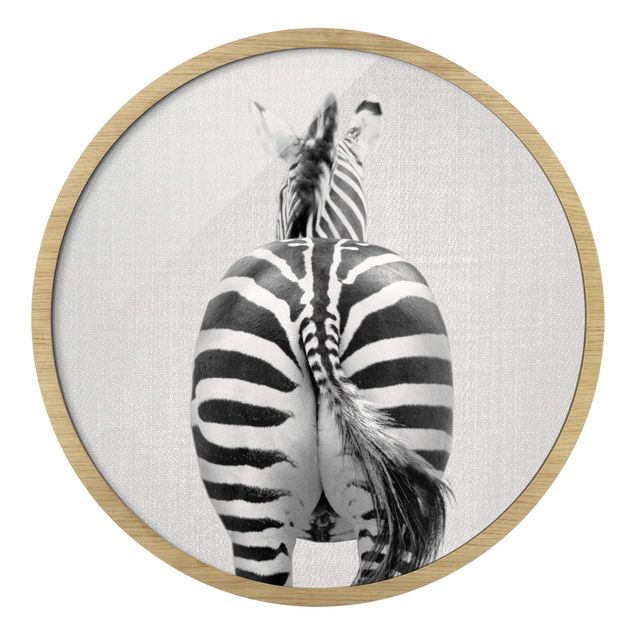 Gerahmte Bilder Zebra von hinten Schwarz Weiß