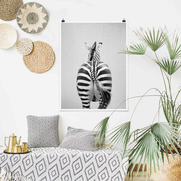 Poster Kinderzimmer Tiere Zebra von hinten Schwarz Weiß