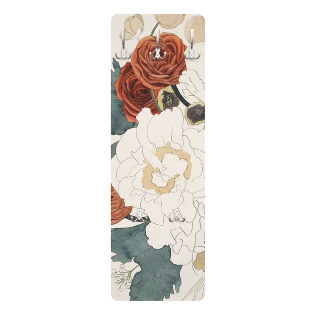Garderobe - Zeichnung Blumenbouquet in Rot und Sepia