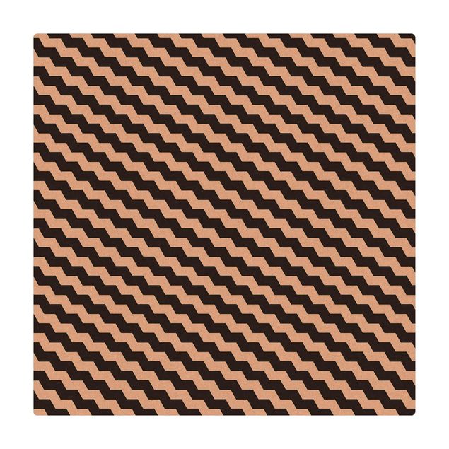 Kork-Teppich - Zick Zack Geometrie Muster Schwarz-Weiß - Quadrat 1:1
