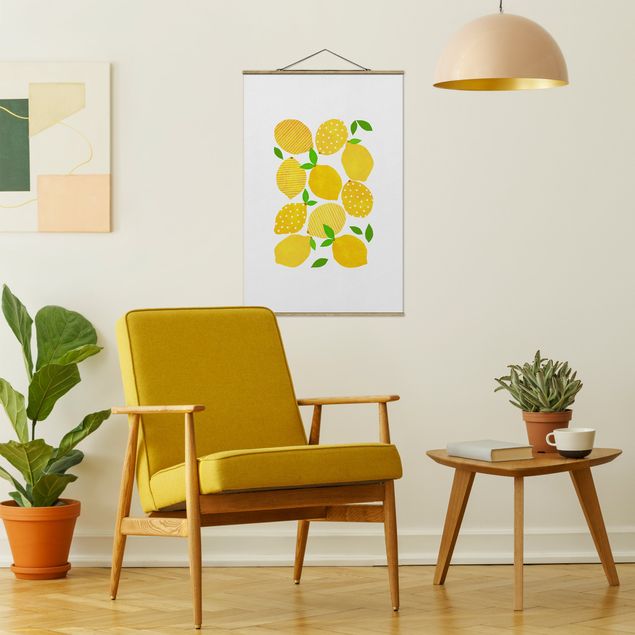 Stoffbilder mit Holzleisten Zitronen mit Punkten