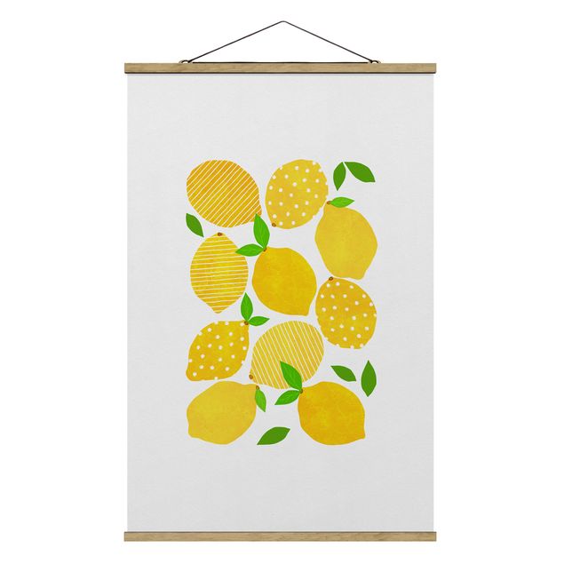 Stoffbild mit Posterleisten - Zitronen mit Punkten - Hochformat 2:3