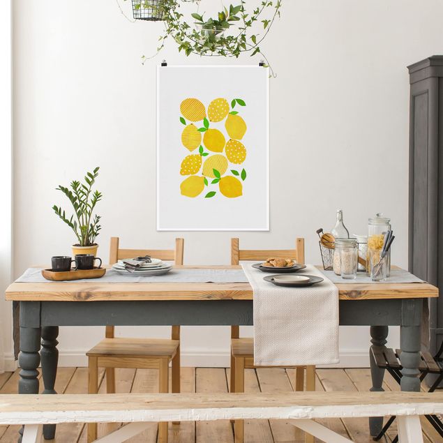 Poster Aquarell Zitronen mit Punkten