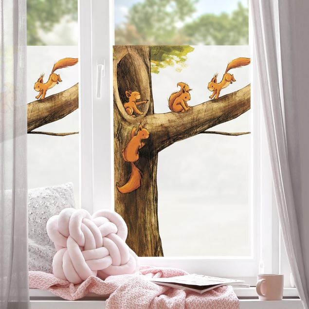 Fensterbild braun Zuhause der Einhörnchen