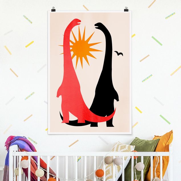 Poster Illustration Zwei Dinosaurier im Sonnenschein
