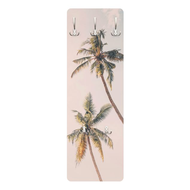 Wandgarderobe - Zwei Palmen vor rosanem Himmel